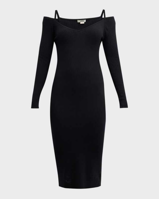 Ribbed Cold-Shoulder Wool Midi Dress